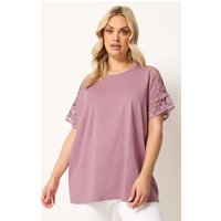 Yours Damen Yours – T-Shirt in Rosa mit Häkelverzierung in Größe 62-64 | Baumwolle