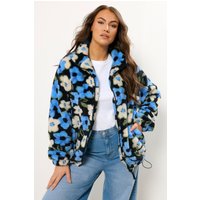 Yours Yours Damen Fleecejacke in Schwarz und Blau mit Blumenmuster in Größe 46 | Polyester