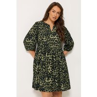 Yours Yours Damen Kleid in Grün mit Animalprint und Kerbausschnitt in Größe 50-52 | Polyester/Elasthan