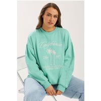 Yours Yours Damen Sweatshirt in Mintgrün mit Gesticktem „California“Schriftzug in Größe 54-56 | Baumwolle/Polyester
