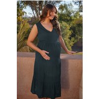 Bump It Up Bump It Up Damen Maternity – Gestuftes Kleid in Marineblau mit Lochstickerei in Größe 50 | Viskose