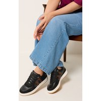 Yours Yours Damen Gepolsterte Schnürsneaker in Schwarz mit Leopardenmuster und Weiter E-Passform in Größe 41E | Synthetik