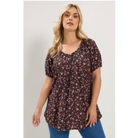 Yours Damen Yours – Geblümte Bluse in Schokobraun in Größe 58-60 | Viskose