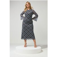 Yours London Yours London Damen Kleid in Schokobraun und Blau mit Karo aus Netzstoff in Größe 42 | Polyester