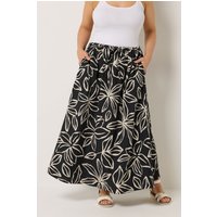 Yours Damen Yours – Strukturierter Maxirock in Schwarz mit Blümchenmuster in Größe 46 | Polyester/Elasthan
