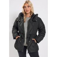 Yours Yours Damen Steppmantel in Schwarz mit Rautensteppung in Größe 46 | Polyester