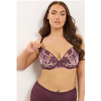 Yours Yours Fuller Bust Lingerie Unwattierter BH in Lila mit Blumenstickerei in Größe 105G | Polyester/Elasthan/Polyamid