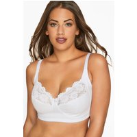 Yours Yours Fuller Bust Lingerie Nicht Gepolsterte, Bügellose Baumwollbralette mit Spitzenbesatz in Weiß in Größe 110C | Baumwolle/Elasthan/Polyamid