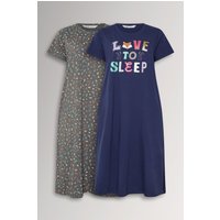 Yours Yours Damen Curve 2er Pack Marineblaue "Love To Sleep" Midaxi-Nachthemden in Größe 42-44 | Baumwolle/Polyester