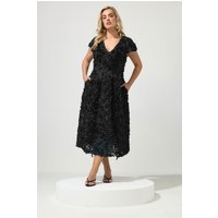 Yours London Yours London Damen Ausgestelltes Kleid in Schwarz mit 3Dblumenmuster in Größe 50 | Polyester