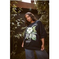 Yours Yours Damen Kastiges T-Shirt in Schwarz mit „La Botanique Fleurs“Grafik in Größe 44 | Baumwolle
