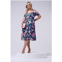Yours London Yours London Damen Geblümtes Skaterkleid in Marineblau in Größe 52 | Polyester/Elasthan
