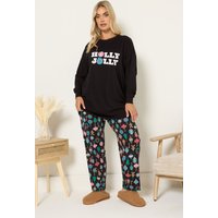 Yours Yours Damen Pyjamaset „Holly Jolly“ in Schwarz mit Weitem Bein in Größe 54-56 | Baumwolle
