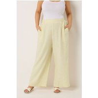 Yours Yours Damen Leinenhose in Gelb mit Weitem Bein und Streifen in Größe 42 | Viskose/Leinen