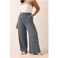 Yours Yours Damen Karierte Hose in Schwarz mit Knitteroptik und Weitem Bein in Größe 46 | Polyester/Elasthan
