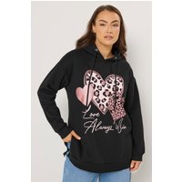 Yours Yours Damen Hoodie mit Dreiherzdesign im Leopardenmuster in Größe 48 | Baumwolle/Polyester