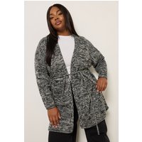 Yours Yours Damen Cardigan in Schwarz aus Verdrehtem Strick mit Gürtel in Größe 46-48 | Acryl