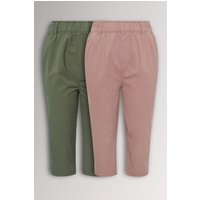 Yours Yours Damen Luftige, Knöchellange Hose in Olivgrün und Rosa aus Baumwolle im 2er Pack