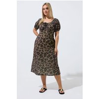 Limited Collection Limited Collection Damen Kleid in Braun mit Leopardenmuster und Schnürung am Ausschnitt in Größe 46 | Polyester/Elasthan