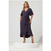 Yours London Yours London Damen Plus Size Grey Short Sleeve Ruffle Wrap Maxi Dress Size 54-56 | Polyester/Elasthan
