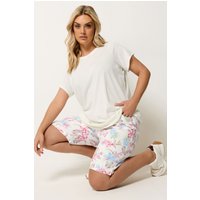 Yours Damen Yours – Luftige Baumwollshorts in Weiß mit Tropenmuster in Größe 48 | Baumwolle