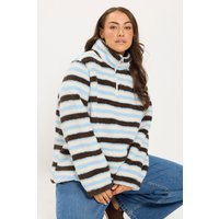 Yours Yours Damen Fleecejacke in Cream und Blau mit Streifen und Kurzem Reißverschluss in Größe 42 | Polyester