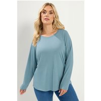 Yours Yours Damen T-Shirt in Hellblau mit Langen Ärmeln in Größe 54-56 | Baumwolle/Polyester