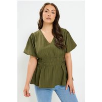 Yours Yours Damen Bluse in Khakigrün mit Puffärmeln in Größe 46 | Polyester