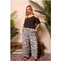 Yours Yours Damen Hose in Naturbraun mit Zebramuster und Weitem Bein in Größe 50-52 | Viskose