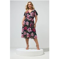 Yours London Yours London Damen Wickelkleid in Schwarz und Rosa mit Blumenmuster in Größe 54-56 | Polyester