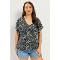 Yours Yours Damen T-Shirt in Schwarz mit Blumenmuster und Elastischem Saum in Größe 54-56 | Elasthan/Viskose