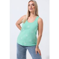 Limited Collection Damen Limited Collection – Trägershirt in Mintgrün mit Blumenstickerei in Größe 54-56 | Baumwolle