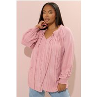 Yours Yours Damen Oberteil in Rosa mit Schleife am Ausschnitt und Biesen in Größe 46 | Viskose