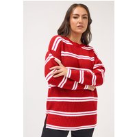 Yours Yours Damen Strickpullover in Rot mit Streifen und Überschnittenen Schultern in Größe 46-48 | Acryl