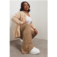 Yours Yours Damen Strukturierte Hose in Braun mit Abstraktem Punktemuster und Weitem Bein in Größe 54-56 | Polyester/Elasthan