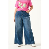 Yours Yours Damen Jeans in Blau mit Ziernaht Vorne und Weitem Bein in Größe 46 | Baumwolle