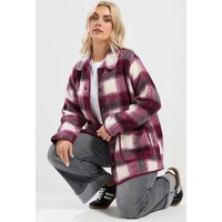 Yours Yours Damen Jacke in Burgunderrot aus Teddyfleece mit Karomuster in Größe 48 | Polyester