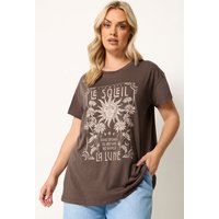 Yours Yours Damen SonnenT-Shirt in Braun mit dem Schriftzug „Le Soleil“ in Größe 58-60 | Baumwolle/Polyester