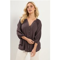 Yours Damen Yours – Chambrayhemd in Braun in Größe 48 | Viskose