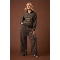 Yours Yours Damen Hose in Schokobraun aus Wildlederimitat mit Weitem Bein in Größe 44 | Polyester/Elasthan