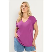 Yours Yours Damen BasicT-Shirt in Dunkellila mit V-Ausschnitt in Größe 38 | Baumwolle/Polyester