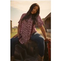 Yours Yours Damen Bluse in Dunklem Rosa mit Blumenmuster und Biesen in Größe 46 | Viskose