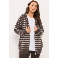 Yours Yours Damen Hoodie in Schokobraun mit Streifen und Durchgehendem Reißverschluss in Größe 48 | Baumwolle/Polyester