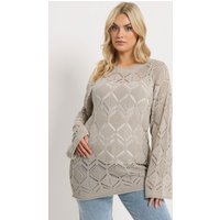 Yours Yours Damen Strickpullover in Beige mit Pointellemuster in Größe 46-48 | Baumwolle/Polyester/Elasthan