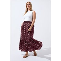 Yours Yours Damen Limited Collection Gestufter Maxirock in Burgunderrot mit Punkten in Größe 48 | Polyester