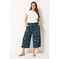Yours Yours Damen Knöchellange Hose in Marineblau mit Blumenmuster in Größe 58-60 | Polyester