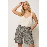 Yours Damen Yours – Strukturierte Shorts in Braun mit Leopardenmuster in Größe 54-56 | Polyester/Elasthan