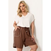 Yours Yours Damen Shorts in Braun mit Stickerei in Größe 46 | Viskose