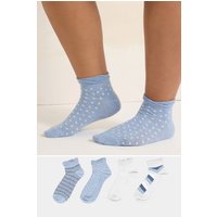Yours Yours Damen Knöchelhohe Socken in Blau, 4er Set in Größe 41-44 | Baumwolle/Polyester/Elasthan