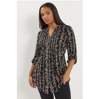 Yours Yours Damen Geblümte Bluse in Schwarz mit Pailletten und Biesen in Größe 46 | Viskose